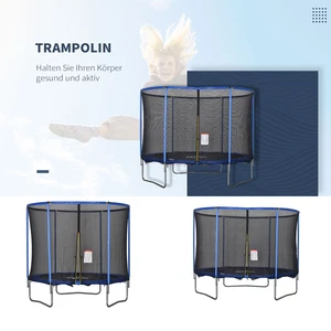 Trampolin mit Sicherheitsnetz Gartentrampolin Stahl Blau+Schwarz - Bild 1 von 19