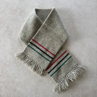 Vintage Wool Blend Scarf Made in USA Gray Striped Fringe Cozy Cabin Ski Lodge - Image 1 of 4