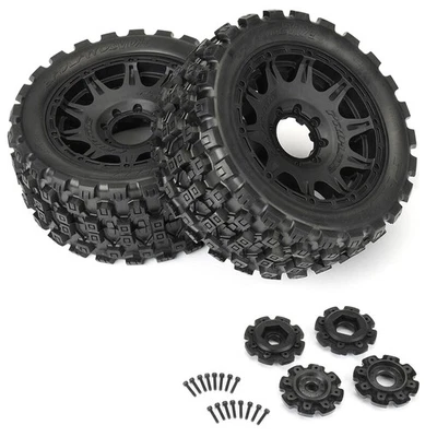 Pro-Line 1/6 Badlands MX57 F/R Tires MTD on Raid 8x48 24mm Hex Wheels BK (2) - Image 1 of 4