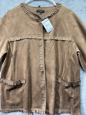 Max Studio Vicuna 人造麂皮绒柔软纽扣乡村夹克西部尺寸 M — 第 1/4 张图片