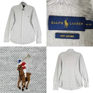 Polo Ralph Lauren Shirt Mens Medium Gray Knit Oxford Long Sleeve Button Down - Picture 1 of 10