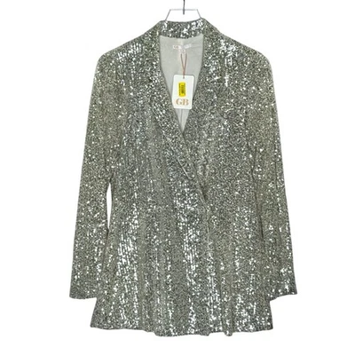 Gianni Bini M GB NEW Silver Sequin Double Breasted Blazer Cocktail Party NYE - Image 1 of 4