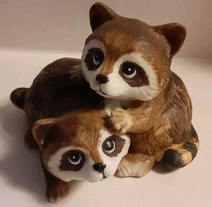 Homco Porcelain Raccoons Figurine #1454 Vintage 4"x3" - Picture 1 of 7
