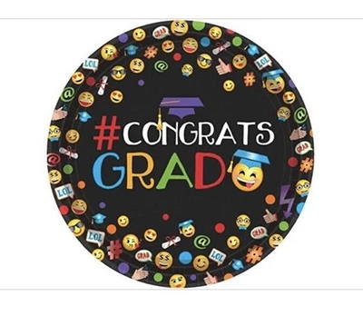 Congratulations Grad Emoji 9” Round Paper Plates 60ct - Image 1 of 3