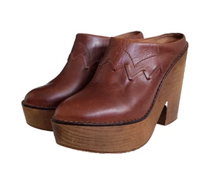 Zuecos de madera Free People Chance plataforma marrón talla 7,5 UE talla 38 cuero genuino - Imagen 1 de 11