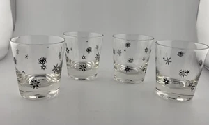 Set of 4 Atomic Juice Rocks Glasses clear glass with black snowflakes - Picture 1 of 5