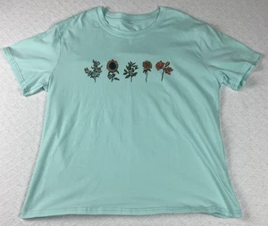 Women’s Neon Green T-Shirt XL Floral Graphic Print Tee Short Sleeve Casual - Picture 1 of 7