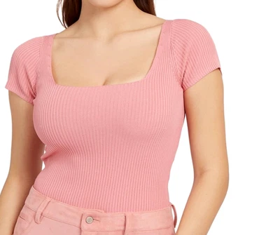 NUEVO Guess Talla GRANDE Marlene Suéter Recortado Top Acanalado Desteñido Rosa $69 Nuevo con Etiquetas Foto 1 de 4