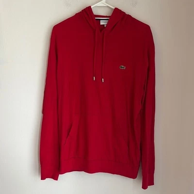 Lacoste Hombres Mujeres Unisex Rojo Vibrante Ligero Sudadera con Capucha Manga Larga Preppy Grande Foto 1 de 4