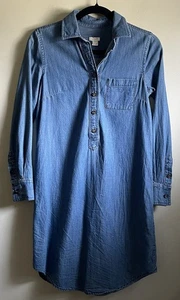 J Crew Denim Dress Size XXS Light Blue Long Sleeve Button Up Tunic Chambray - Picture 1 of 13