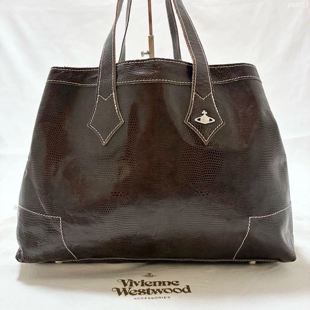 Vivienne Westwood レザートートバッグ パンチングロゴ ブラウン