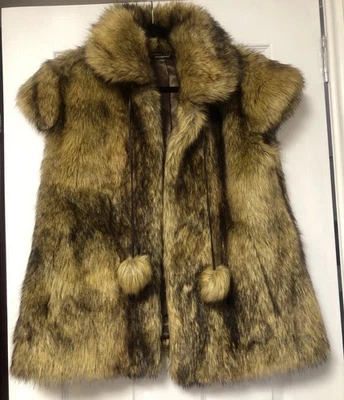 Fabulous Faux Fur Gillet Vest Coat Women UK 12 Stylish Smooth Pocket Brown Lined - Image 1 of 4
