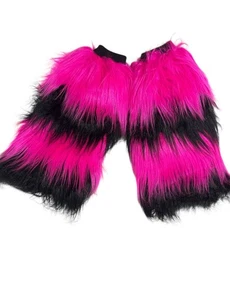 PINK Black Furry Legwarmers Fluffy Boot Covers Halloween Leg warmer Women Party - Picture 1 of 1