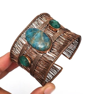 Apatite Simulated Emerald Gemstone Copper Wire Adjustable Bangle Jewelry CB-981 - Foto 1 di 3