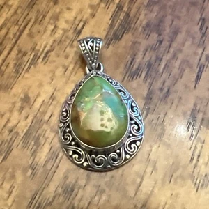 Ciondolo BALI LEGACY Mojave turchese verde (pera 20x15 mm) argento sterling 15 CTW - Foto 1 di 3
