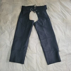 Vintage Harley Davidson Black Leather Motorcycle Chaps XL Made In USA Excellent - Picture 1 of 17