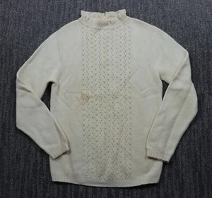 Juego de colección de campo suéter para mujer S crema lana cuello alto volantes tejido años 60 - Imagen 1 de 11