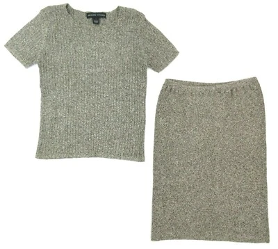 Adrienne Vittadini Brown Tan Heather Knit Skirt Set Sweater LARGE / Skirt MEDIUM - Image 1 of 4