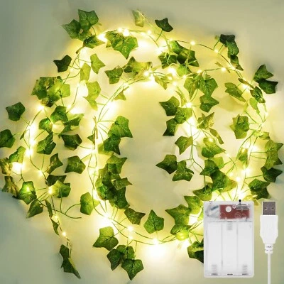 2 Pack 6.56 Ft Vine with Fairy Lights, 80LEDS Battery/USB 13ft ivy 80led