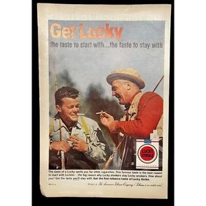 Lucky Strike Zigaretten Vintage Printwerbung 60er Get Lucky Angeln Fischer - Bild 1 von 6