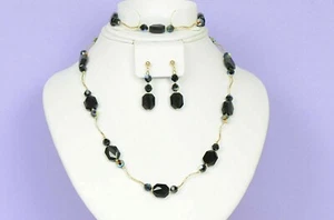 Massive 14k Gelbgold echte Swarovski schwarze Kristall Perlen Halskette Set - Bild 1 von 3