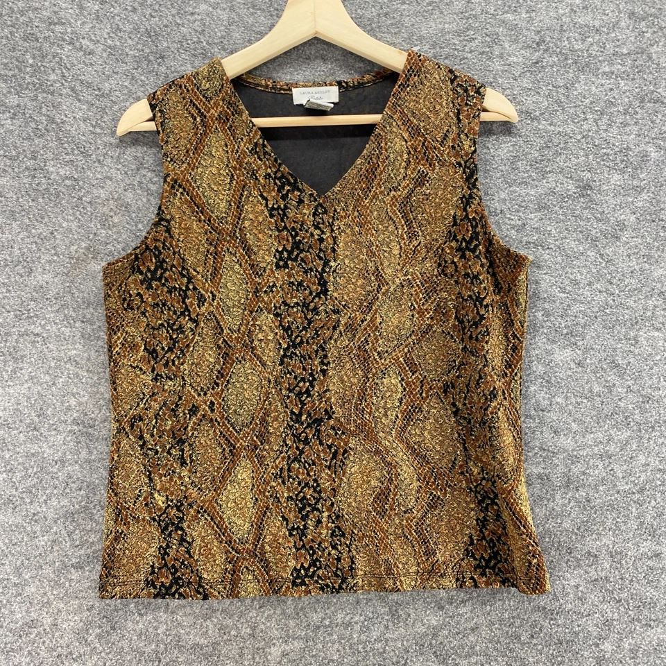 Блузка женская Laura Ashley PM миниатюрная коричневая с анималистическим принтом с v-образным вырезом повседневная без рукавов - Изображение 1 из 4