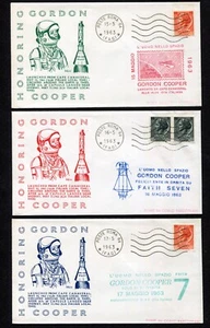 Juego de 3 cubiertas de vuelo espacial italiano 1963 en honor a Gordon Cooper Mercury 7 - Imagen 1 de 5