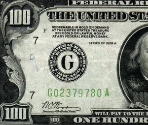 1928-A $100 FRN “GOLD ON DEMAND” CHICAGO G02379780A - Picture 1 of 4