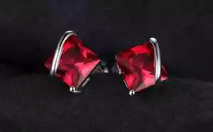 Lab Created Red Ruby Earring, 925 Sterling Silver Earring, Wedding Gift Earring - Picture 1 of 3