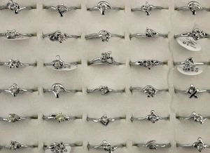 Wholesale Job Lots 80pcs Mixed Style Rhinestone Silver P Women Lady Rings Free P - Picture 1 of 7