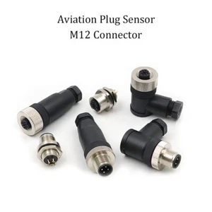PG7 M12 Aviation Plug Sensor Connector 4/12Pin Male/Female/Right Bend Angle Plug - Picture 1 of 31