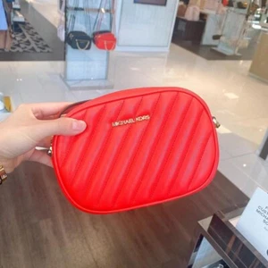 Michael Kors MK Small Mini Oval Camera Crossbody Bag Vegan Soft Leather Dark Red - Picture 1 of 7