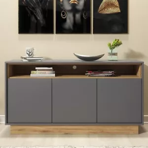 130cm Modern Industrial Sideboard | Vintage Oak TV Unit Cabinet Cupboard I Grey - Picture 1 of 9