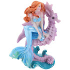 Resin Mermaid Sitting on Seahorse Aquarium Ornament