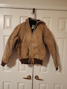 Carhartt J04 BRN Duck Quilted Lined Zip Up Hooded Jacket Size Medium USA