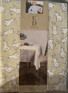 Ellen Degeneres TAUPE AND WHITE  Easter Rabbit Tablecloth  70" round      MNIP - Picture 1 of 4