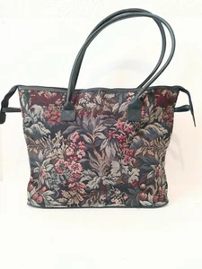 Atlantic Women Green Red Floral Print Zip Double Handle Tote Shoulder Travel Bag - Picture 1 of 12