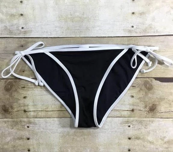 全新带标签 J. CREW ITALIAN MATTE TIPPED STRING HIPSTER a0492 黑白泳裤 — 第 1/2 张图片