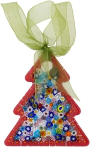 Murano Glass Christmas Tree Hanging Ornament with Ribbon Red An - Picture 1 of 12