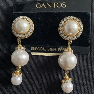 Pali acciaio chirurgico strass perle grandi tono oro Gantos vintage anni 70 - Foto 1 di 11