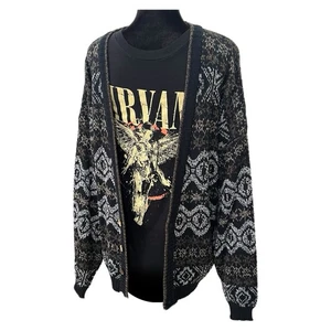 Vintage Michael Gerald Cardigan 80s Knit Grunge Kurt Cobain Sweater - Size Large - Picture 1 of 5