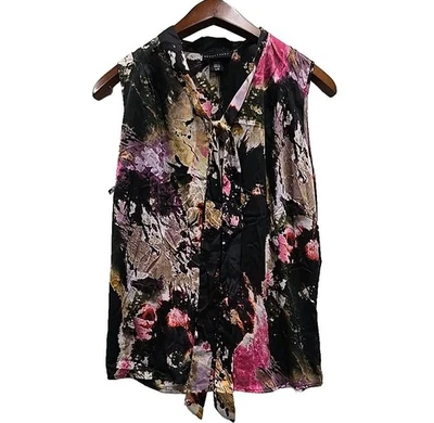 Regata Apostrophe feminina de seda gola redonda tamanho G preta abstrata anos 90 retrô artística  - Imagem 1 de 4