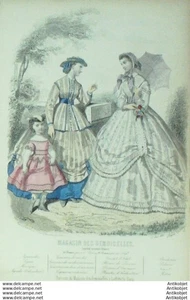 Mode Magasin des demoiselles 1865 #  6 Gravure originale aquarellee - Picture 1 of 1