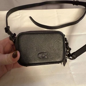 Coach Mini Crossbody Pouch Bag Wallet Crossgrain Leather CP271 Black - Picture 1 of 18