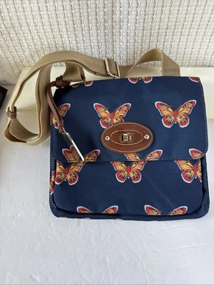 Franco Sarto Purse Handbag Navy Blue Butterfly Print Water Resistant Tote Bag - Image 1 of 4
