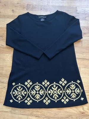 Suéter túnica tejido de lana Andrea Jovine para mujer S negro dorado estampado cuello falso abertura Foto 1 de 4