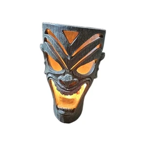 Grau/Hellbraun TIKI KOPF PARTY STRAND TERRASSE LICHT HAWAIIANISCH Flammenlicht 10" hoch - Bild 1 von 6