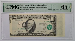 1988A $10 FRN San Francisco Fr#2028-L PMG 65 Gem UNC EPQ End of Roll Erorr - Picture 1 of 3