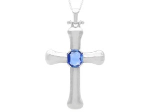 Vintage 2.90Ct Sapphire and Platinum Cross Pendant - Picture 1 of 13