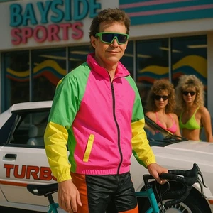 80s Neon Windbreaker Jacket Belgium Made Waterproof Retro Cycling 46" - Picture 1 of 5